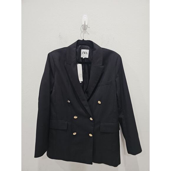 Zara Double Breasted Black Blazer Golden Buttons Size M NWT - Picture 3 of 16